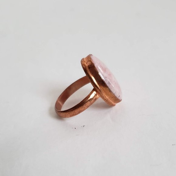 Sz 10 Natural Pink RHODOCHROSITE Ring in solid Copper Artisan Made - Picture 13 of 14